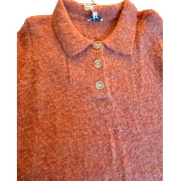 POLAGRAM sweater, terracotta, size Large, soft fuzzy knit. Collared and buttons. - Picture 4 of 9
